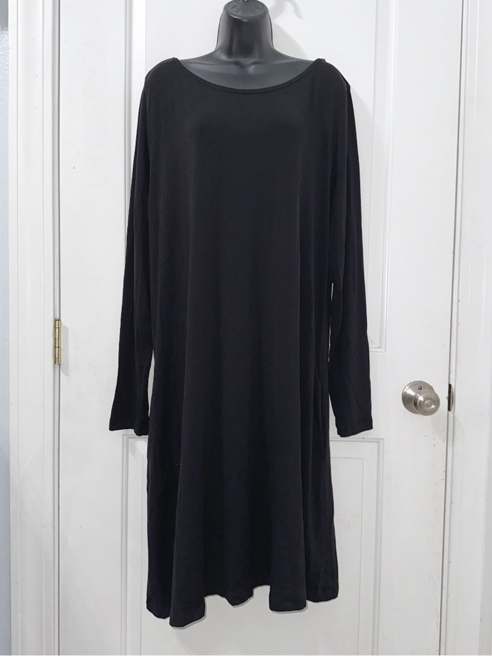 Wool& Midi Dress Black Long Sleeve Women Size XXL Merino Wool Blend Classic